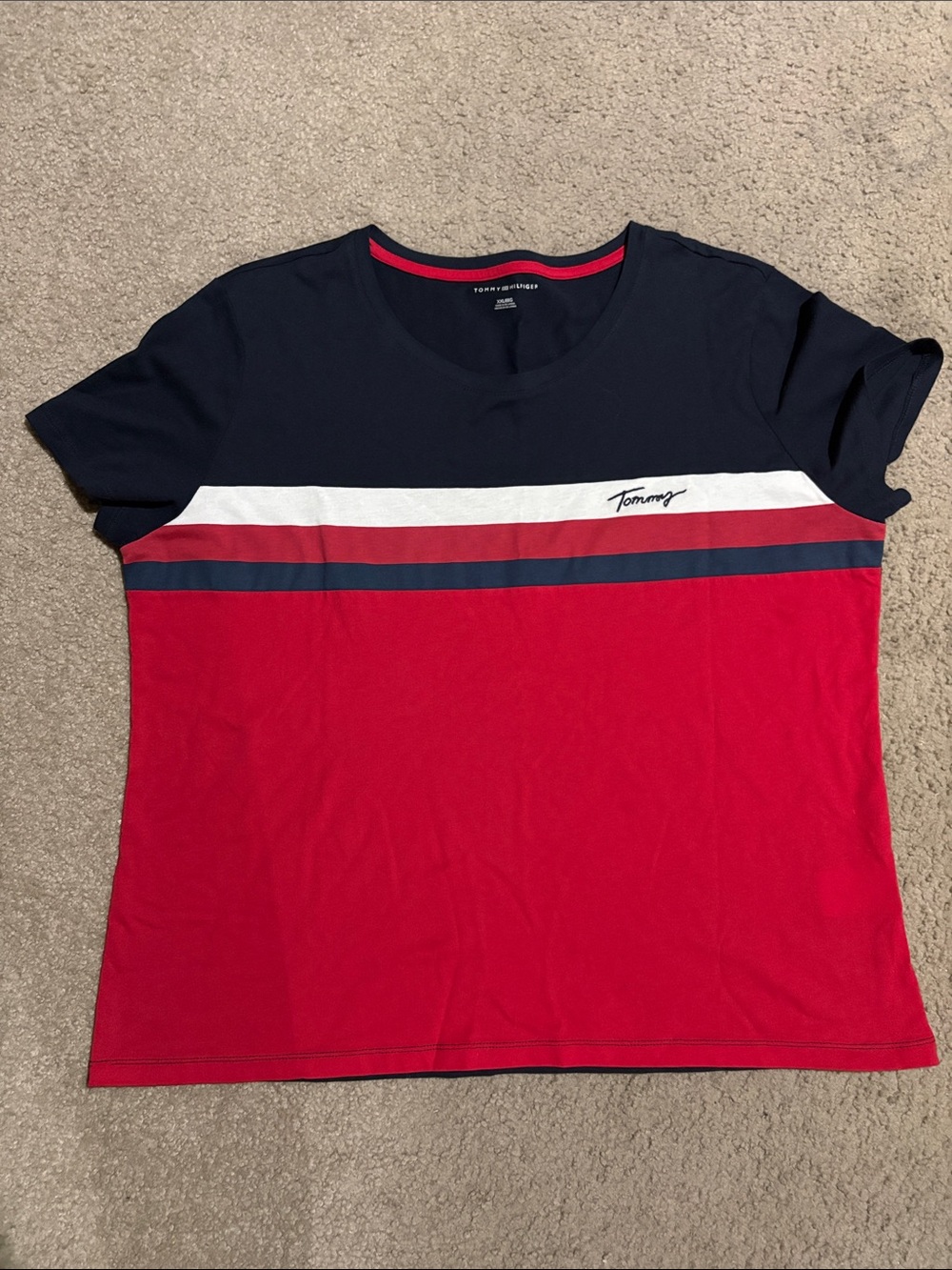 Tommy Hilfiger Red, Navy & White Colorblock Short Sleeve Tee